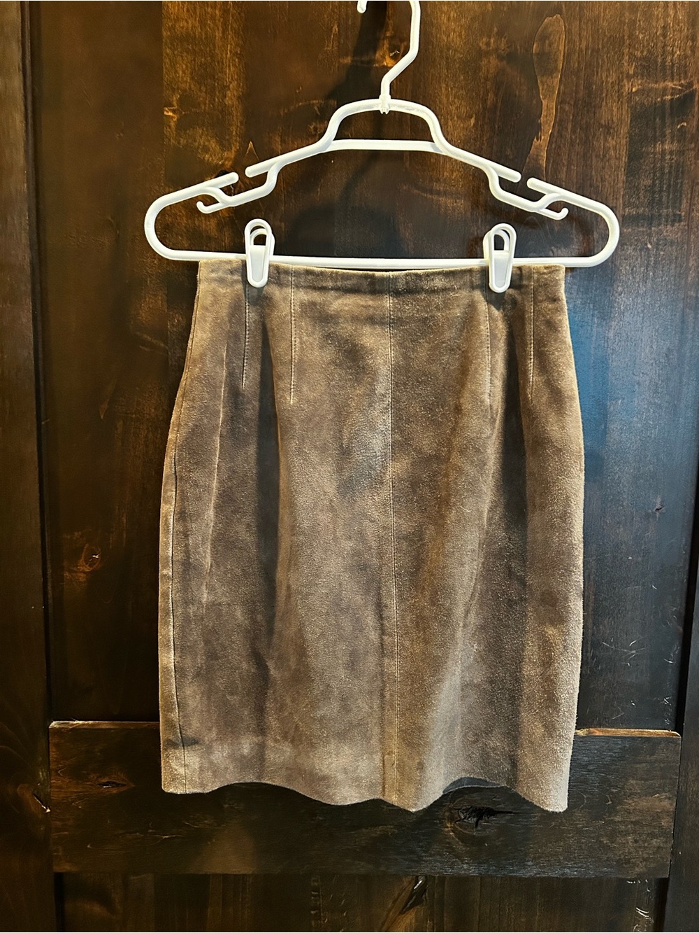 Worth Taupe Suede Leather Pencil Skirt